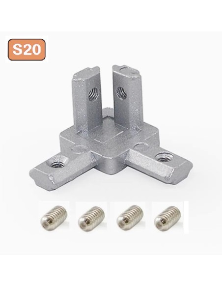 Kit conector de esquina 3 vías para perfiles aluminio 2020
