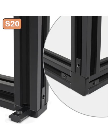 Kit conector de esquina 3 vías color negro para perfiles aluminio 2020