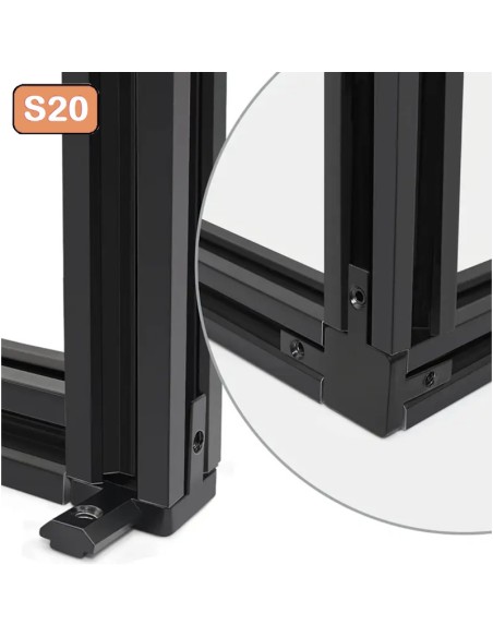 Kit conector de esquina 3 vías color negro para perfiles aluminio 2020