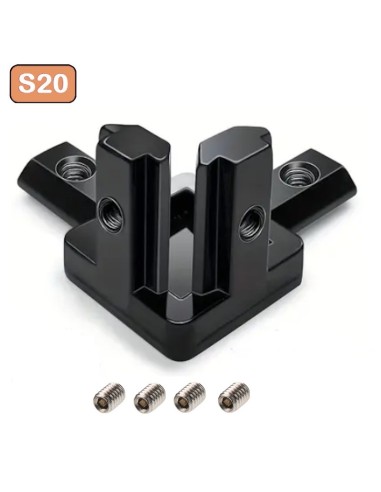 Kit conector de esquina 3 vías color negro para perfiles aluminio 2020
