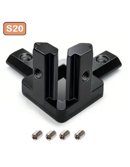 Kit conector de esquina 3 vías color negro para perfiles aluminio 2020