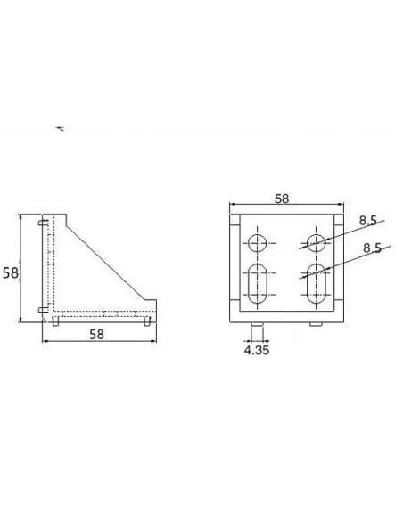 Escuadra fundición aluminio lacado negro 58x58x58mm 585858 Universal