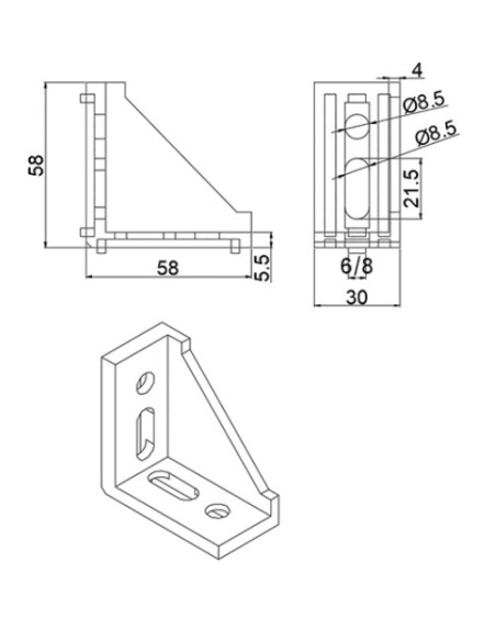 Escuadra de fundición de aluminio lacado negro 58x58x28mm 585828