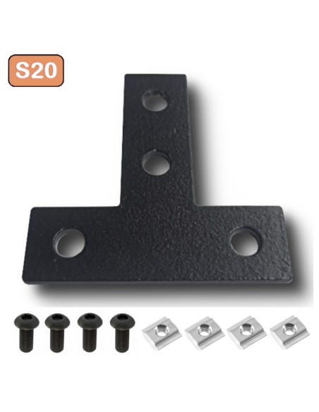 Unión T de acero al carbono para perfiles 2020 - lacado negro