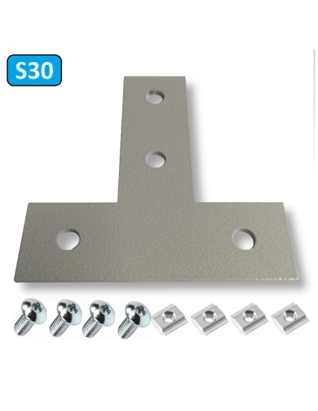 Unión T de acero al carbono para perfiles 3030 - lacado gris