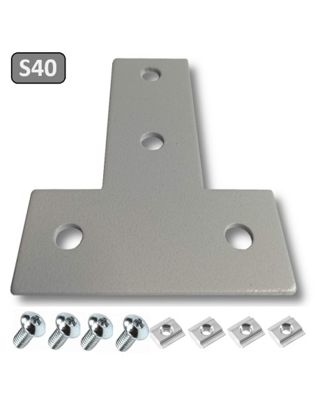 Unión T de acero al carbono para perfiles modulares 4040 - lacado gris
