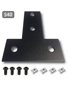 Unión T de acero al carbono para perfiles modulares 4040 lacado negro