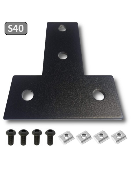 Unión T de acero al carbono para perfiles modulares 4040 lacado negro