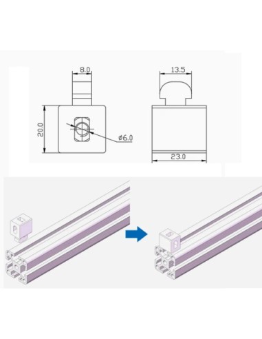 Bloque nylon para fijación de paneles en perfiles modulares R8