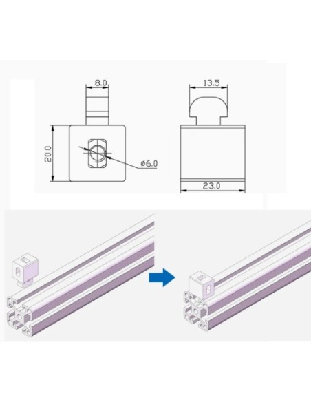 Bloque nylon para fijación de paneles en perfiles modulares R8