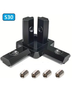 Kit conector de esquina interno de 3 vías para perfil negro 3030