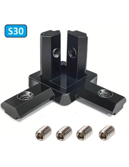 Kit conector de esquina interno de 3 vías para perfil negro 3030