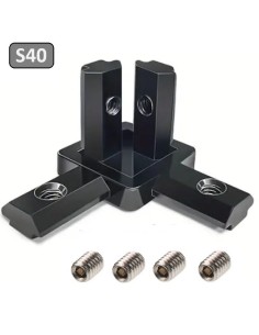 Kit conector de esquina interno de 3 vías para perfil negro 4040