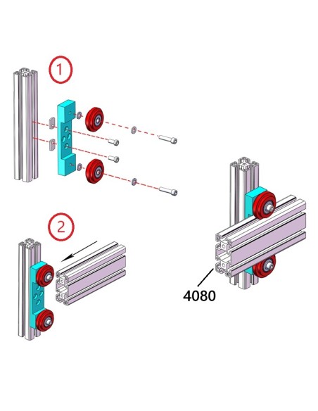 Sistema guiado lineal perfiles 4080 - Aluminio mecanizado y rodillos