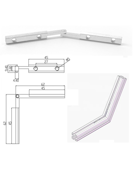 Conector multiángulo para fijación de perfiles de aluminio modulares