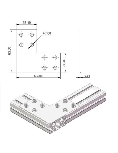 Escuadra lateral externa de acero al carbono - lacado gris 2040