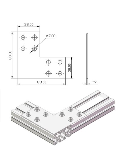 Escuadra lateral externa de acero al carbono - lacado gris 2040