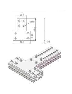 Unión T de acero al carbono para perfiles 2040 - lacado negro 2