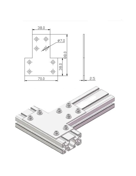Unión T de acero al carbono para perfiles 2040 - lacado negro