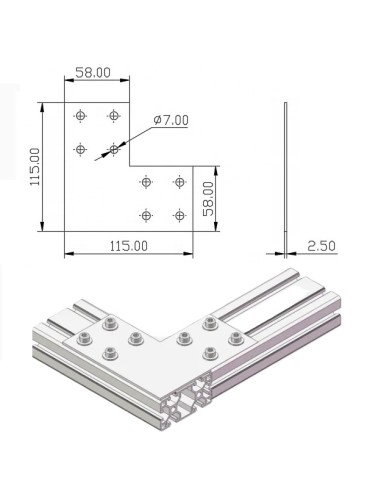 Escuadra lateral externa de acero al carbono - lacado gris PERFIL 3060