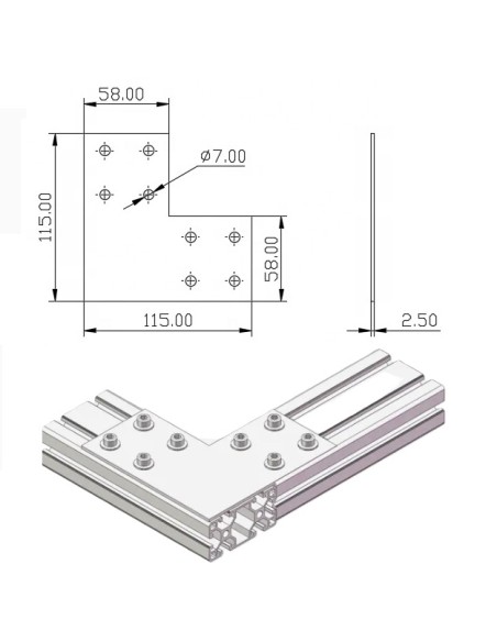 Escuadra lateral externa de acero al carbono lacado negro PERFIL 3060