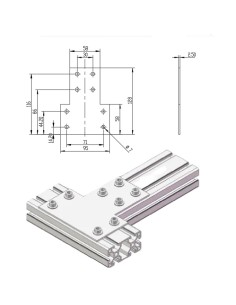 Unión T de acero al carbono para perfiles 3060 - lacado negro 2