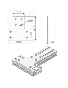 Unión T de acero al carbono para perfiles modulares 4080 - lacado gris 2