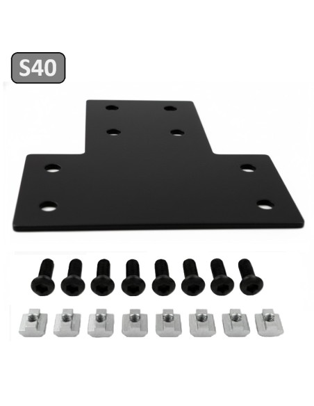 Unión T de acero al carbono para perfiles modulares 4080 lacado negro