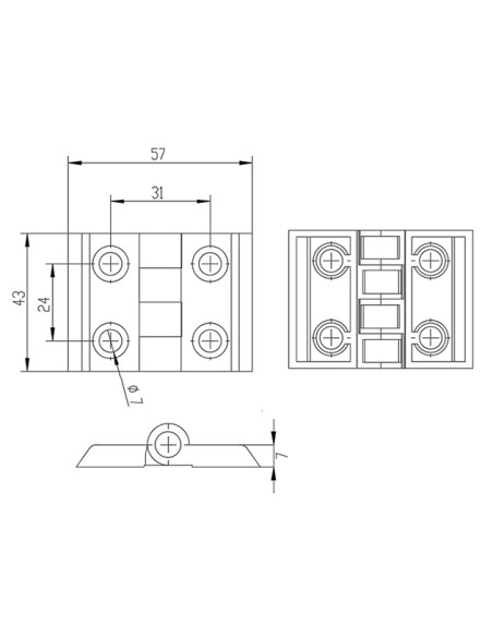 Bisagra aleación metálica para perfiles modulares aluminio 3030 4040