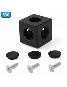 Kit cubo conector de esquina NEGRO para perfiles aluminio 3030