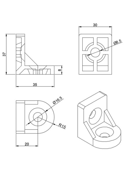 Kit unión giratoria anodizado plata para perfiles serie 40 (4040, 4080)