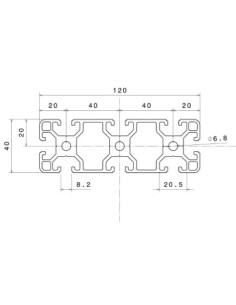 Perfil 40120 Aluminio 6063 T6 anodizado NEGRO, ranura 8mm 2