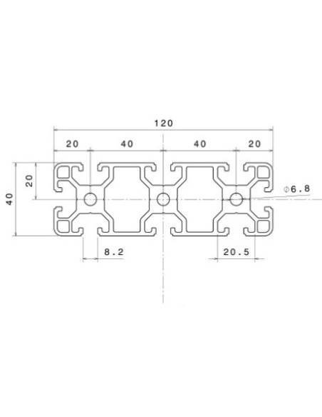 Perfil 40120 Aluminio 6063 T6 anodizado NEGRO, ranura 8mm