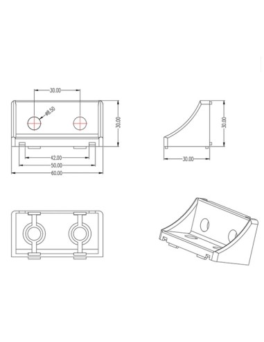 Escuadra de fundición de aluminio 30x30x60mm 303060K perfiles 3060