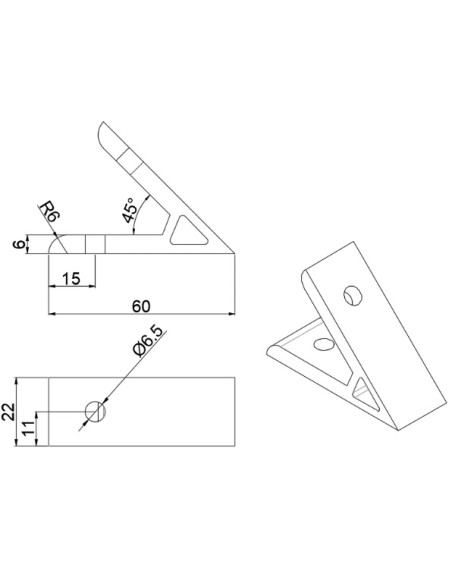 Escuadra de aluminio anodizado 60x22 45 grados Universal 3030 3060
