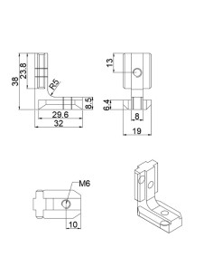 Conector interno 90 grados para perfiles aluminio 4040 4080 40120 8080 2