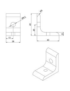 Escuadra universal de perfil bajo 40x40x26mm en aluminio anodizado 2