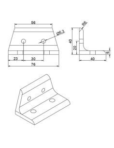 Escuadra de perfil bajo para transición entre perfiles 3060 y 4080 2