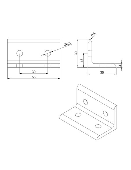 Escuadra de perfil bajo para unión a escuadra entre perfiles 3060