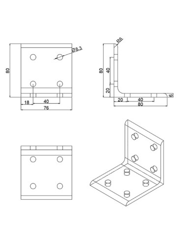 Escuadra de perfil bajo para unión a escuadra entre perfiles 4080 8T