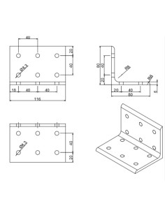 Escuadra de perfil bajo para unión a escuadra entre perfiles 40120 12T 2