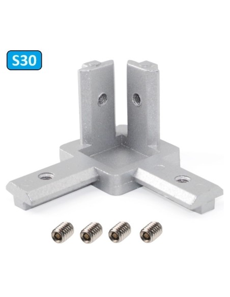 Kit conector de esquina interno - 3 vías - para perfil modular 3030