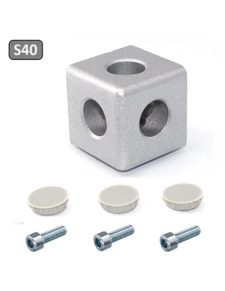 Kit cubo conector de esquina - 3 vías - para perfiles aluminio 4040