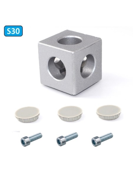 Kit cubo conector de esquina - 3 vías - para perfiles aluminio 3030