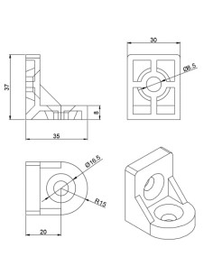 Kit unión giratoria color NEGRO para perfiles serie 40 (4040, 4080) 2