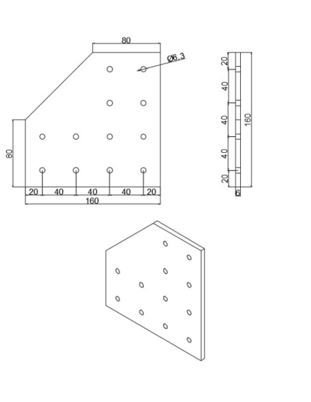 Escuadra lateral reforzada 160x160x6mm para perfiles 4080, 8080, 80160