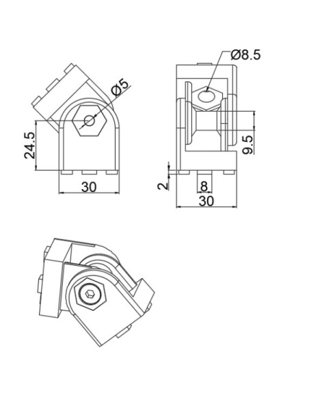 kit unión pivotante con manivela para perfiles 3030