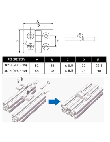 Bisagra nylon para perfiles ranurados (modulares) aluminio 3030 4040