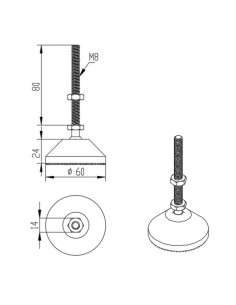 Pie de máquina M12x80 con regulación en altura y base articulada 2