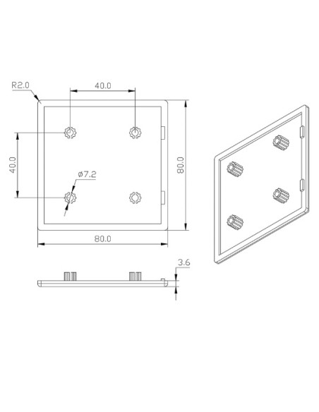 Tapa PVC 8080 perfil aluminio modular (ranurado)